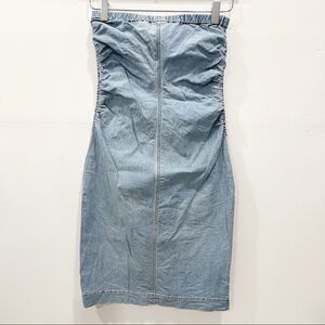 Theory Vintage Denim Strapless Dress Ruched Knee Length Size 2
